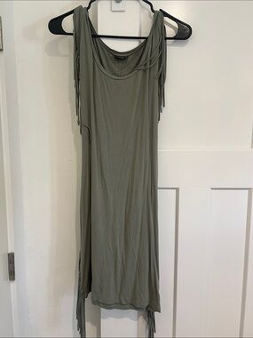 Fringe Sleeve Olive Green Women's Dress